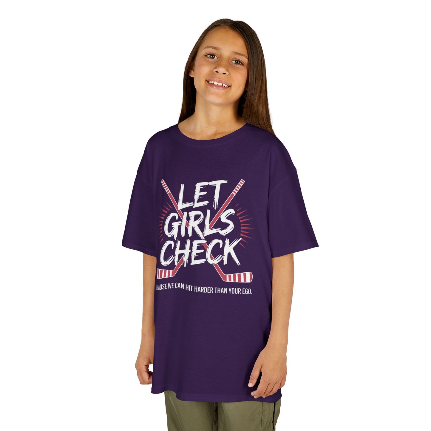 Let Girls Check Kids T-Shirt — Girls Hockey Shirt (Let Girls Check)