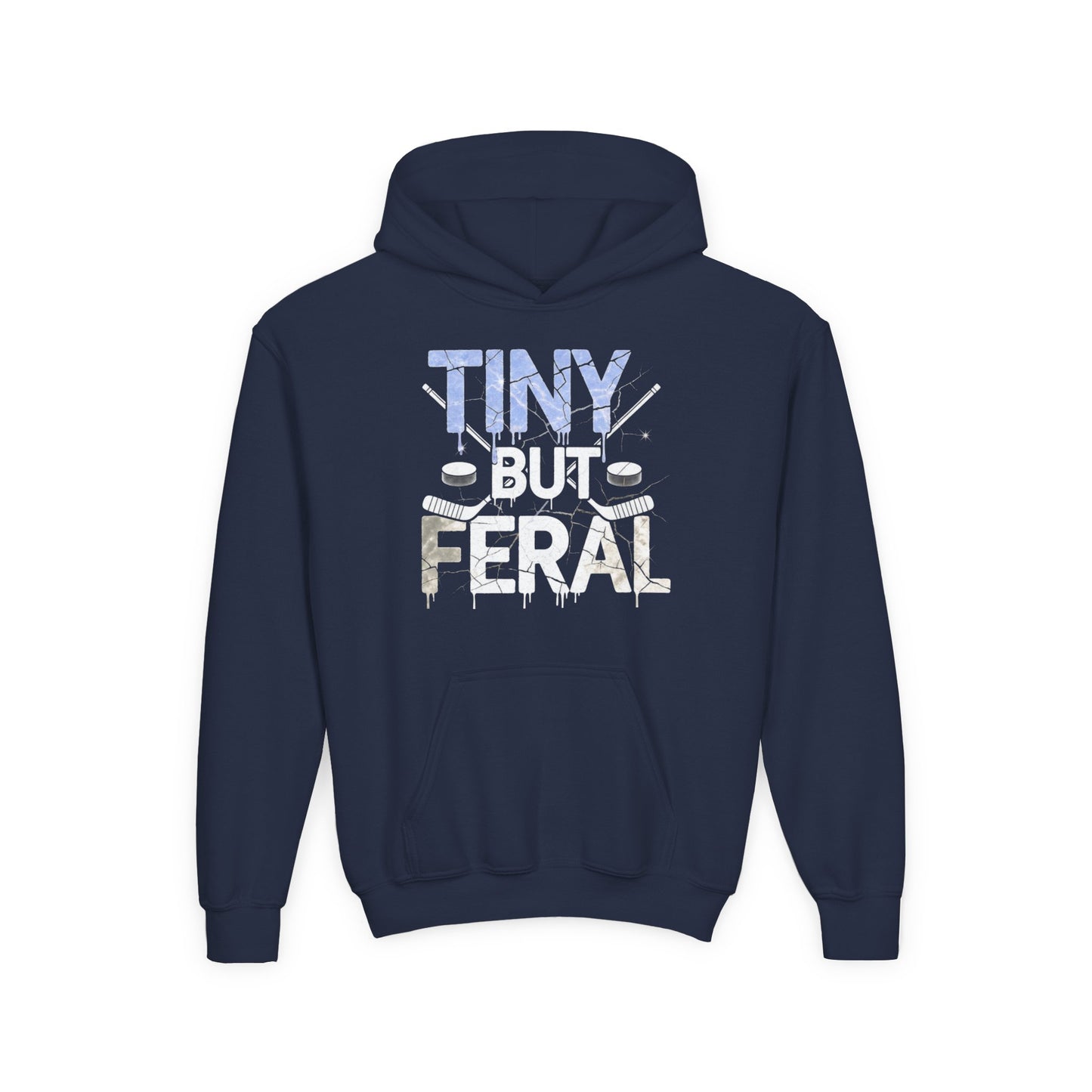 Tiny but Feral Youth Tiny Face Hoodie by Gildan
