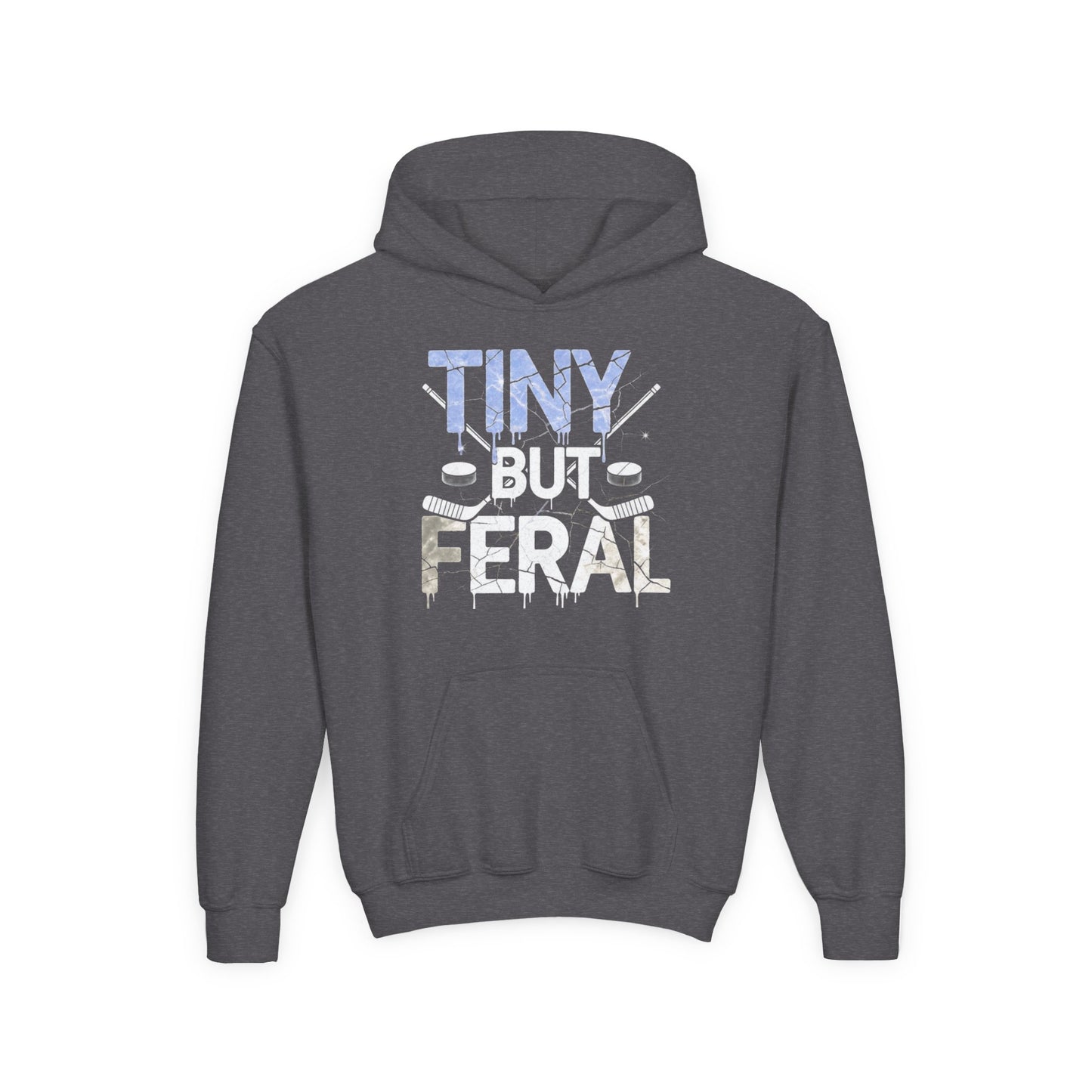 Tiny but Feral Youth Tiny Face Hoodie by Gildan
