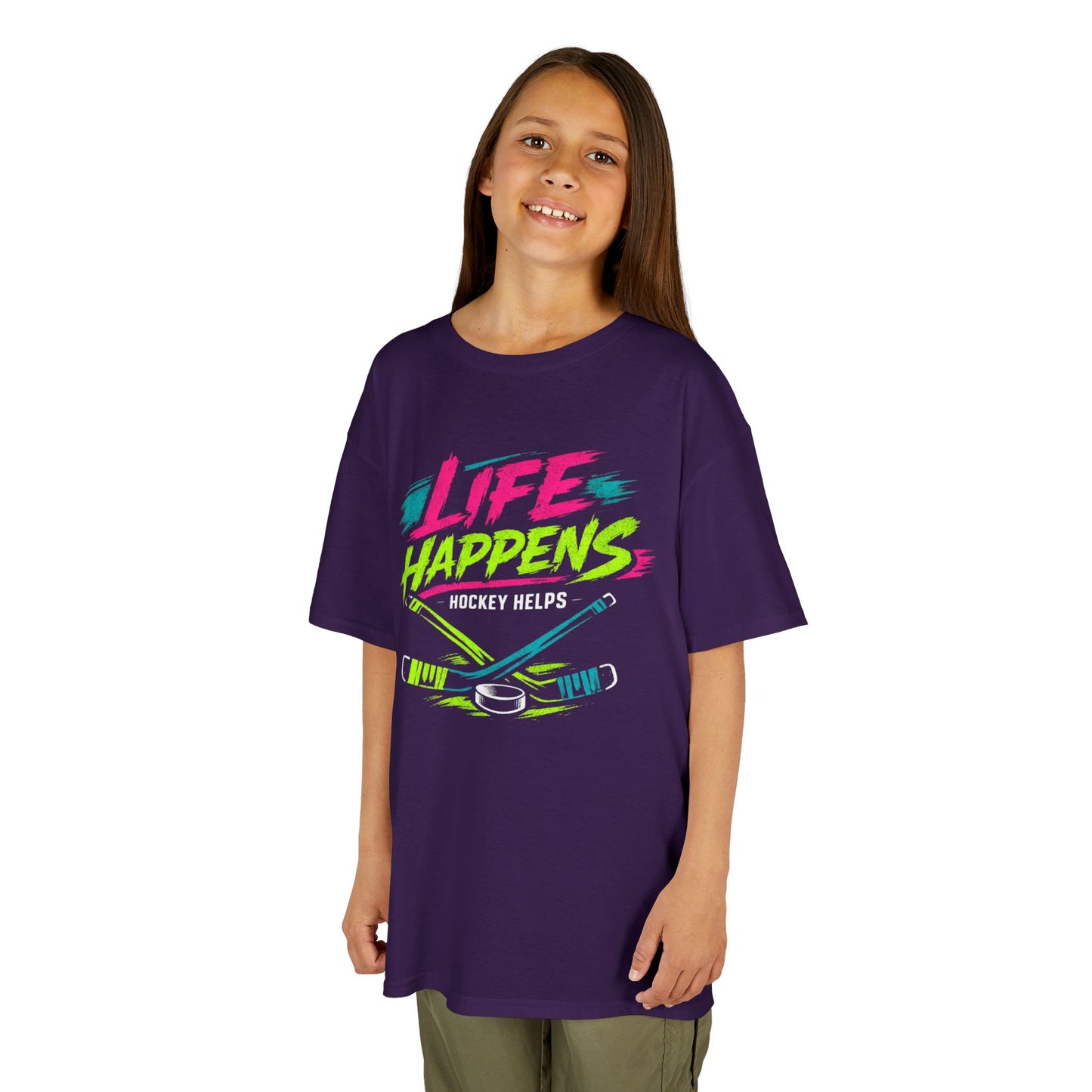 Kids Tee — "Life Happens, Hockey Helps"