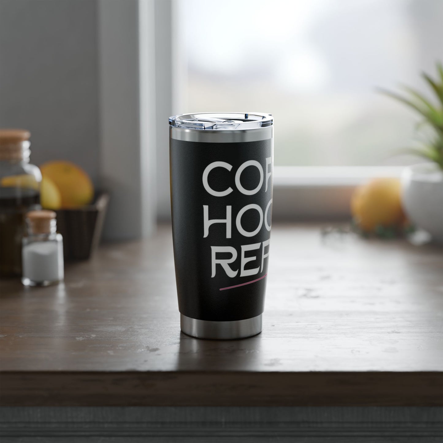 20oz Tumbler — Coffee, Pocket, Repeat Black Travel Mug