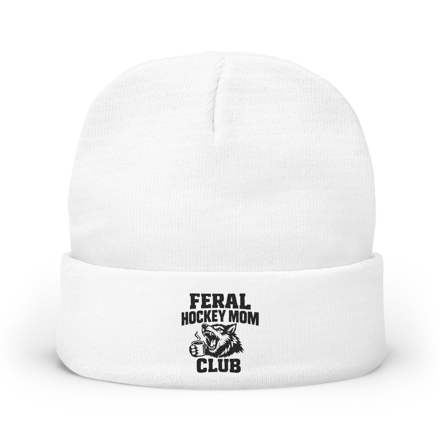 Hockey Mom Beanie - "Feral Hockey Mom Club" Embroidered Knit Hat