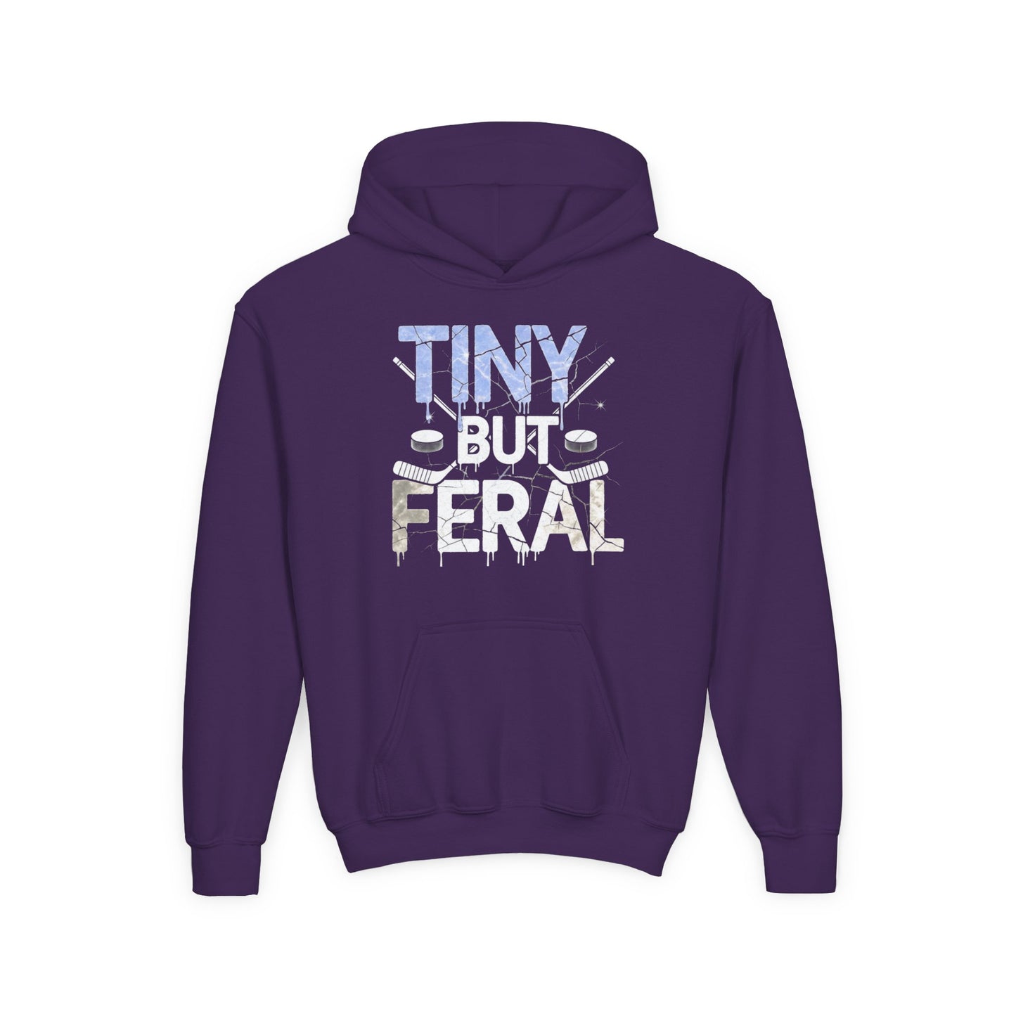 Tiny but Feral Youth Tiny Face Hoodie by Gildan
