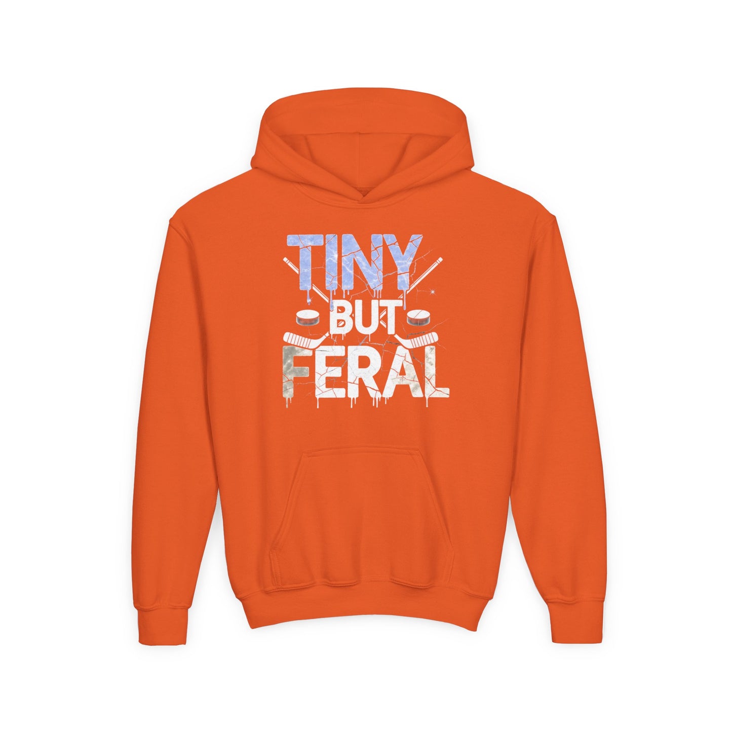 Tiny but Feral Youth Tiny Face Hoodie by Gildan