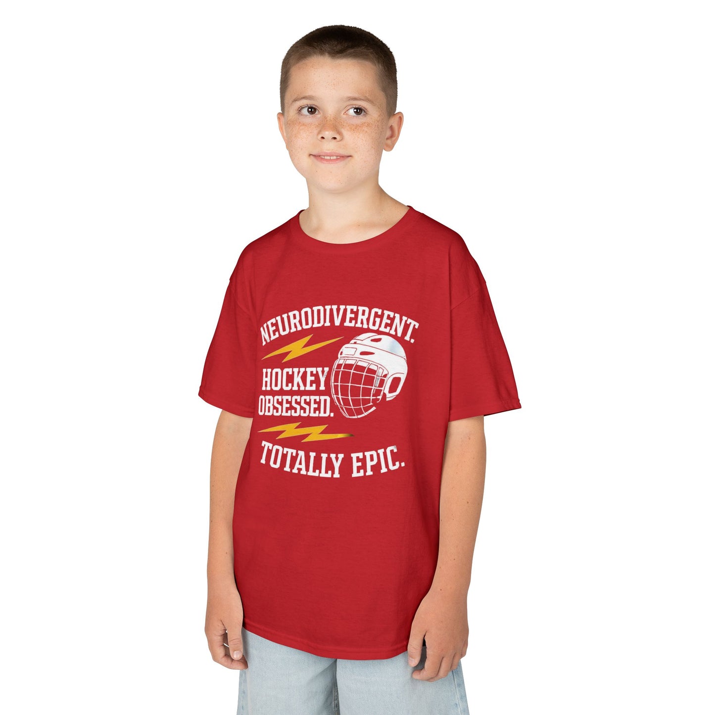 Kids Hockey T‑Shirt — "Neurodivergent Hockey Obsessed, Totally Epic"