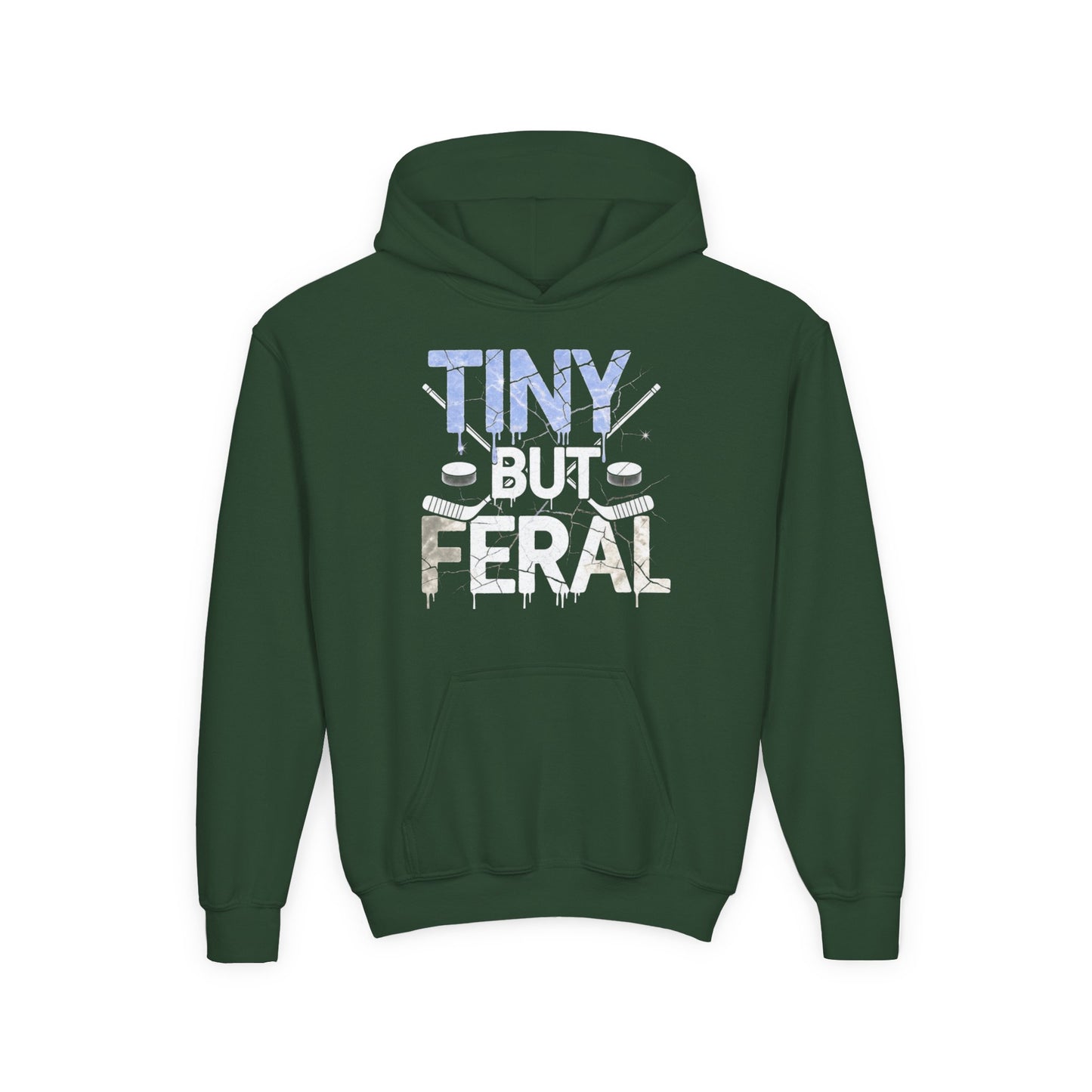Tiny but Feral Youth Tiny Face Hoodie by Gildan