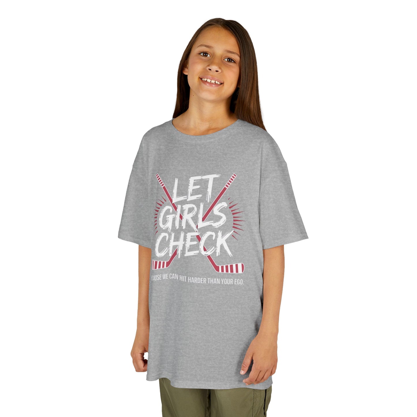 Let Girls Check Kids T-Shirt — Girls Hockey Shirt (Let Girls Check)