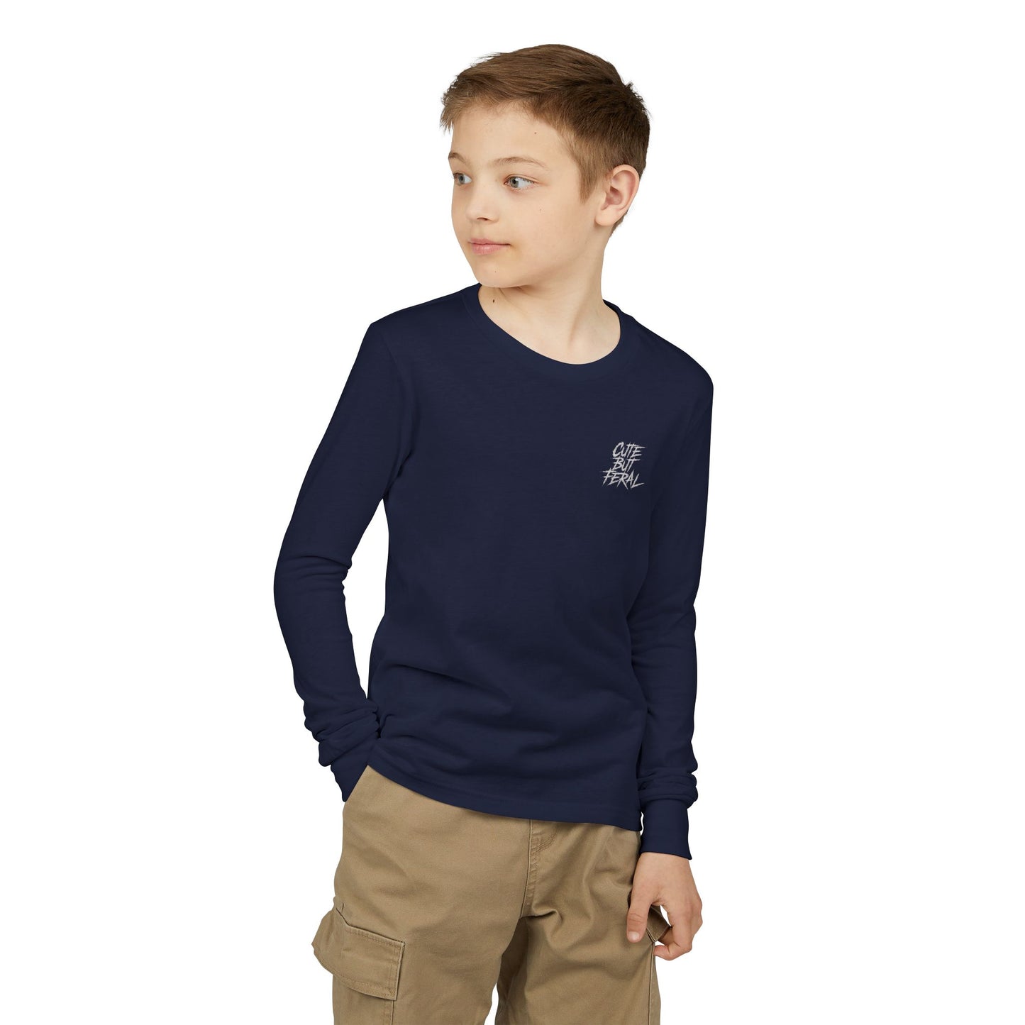 Cute But Feral Youth Long Sleeve Tee — Youth Jersey Shirt with Raccoon Graphic