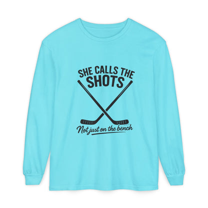 Female Hockey Coach Long Sleeve Shirt - She Calls the Shots, Sports Apparel, Gift for Athletes