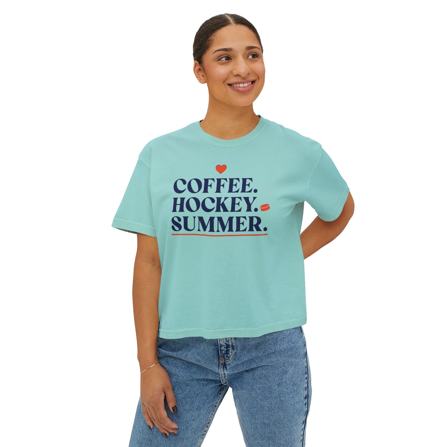 Coffee. Hockey. Summer. Boxy Tee