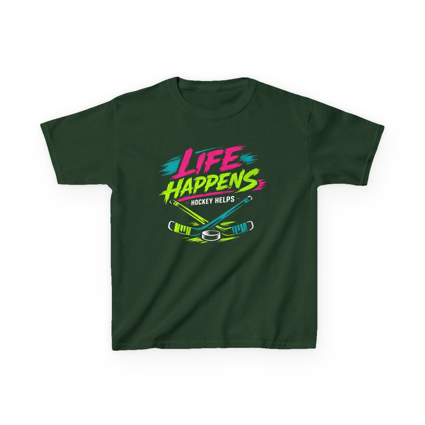 Kids Tee — "Life Happens, Hockey Helps"