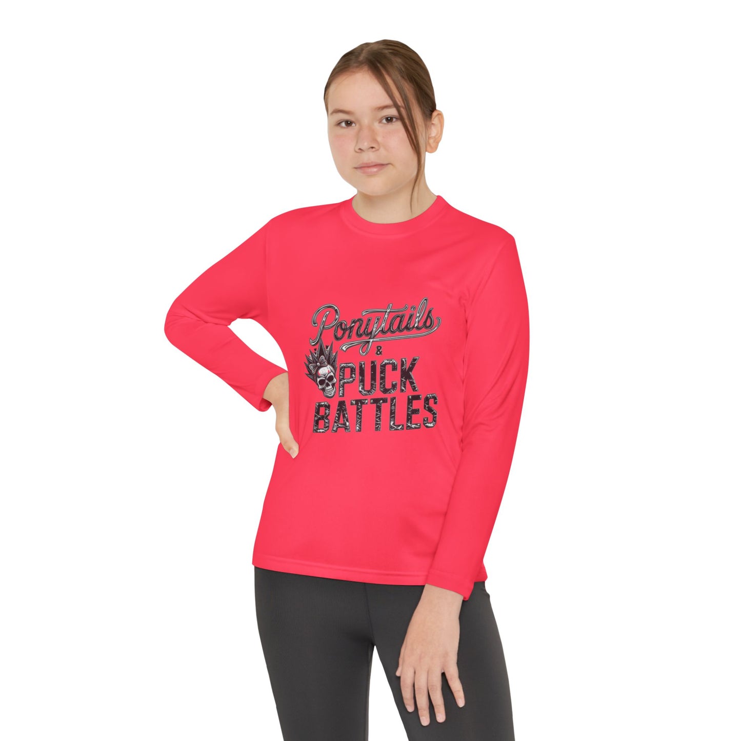 Ponytails & Puck Battles Youth Long Sleeve by Sport-Tek