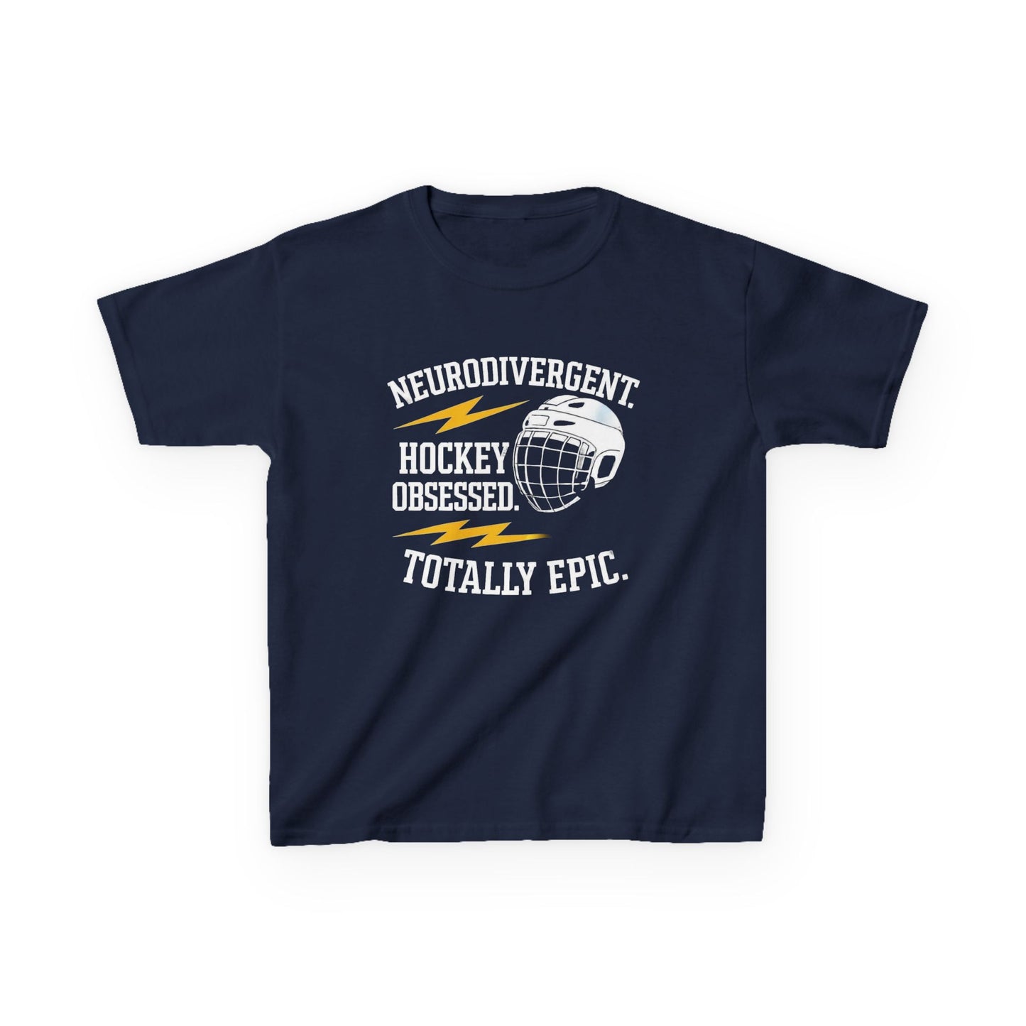 Kids Hockey T‑Shirt — "Neurodivergent Hockey Obsessed, Totally Epic"