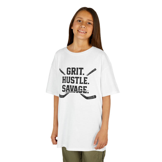Kids Hockey Tee — "Grit. Hustle. Savage."