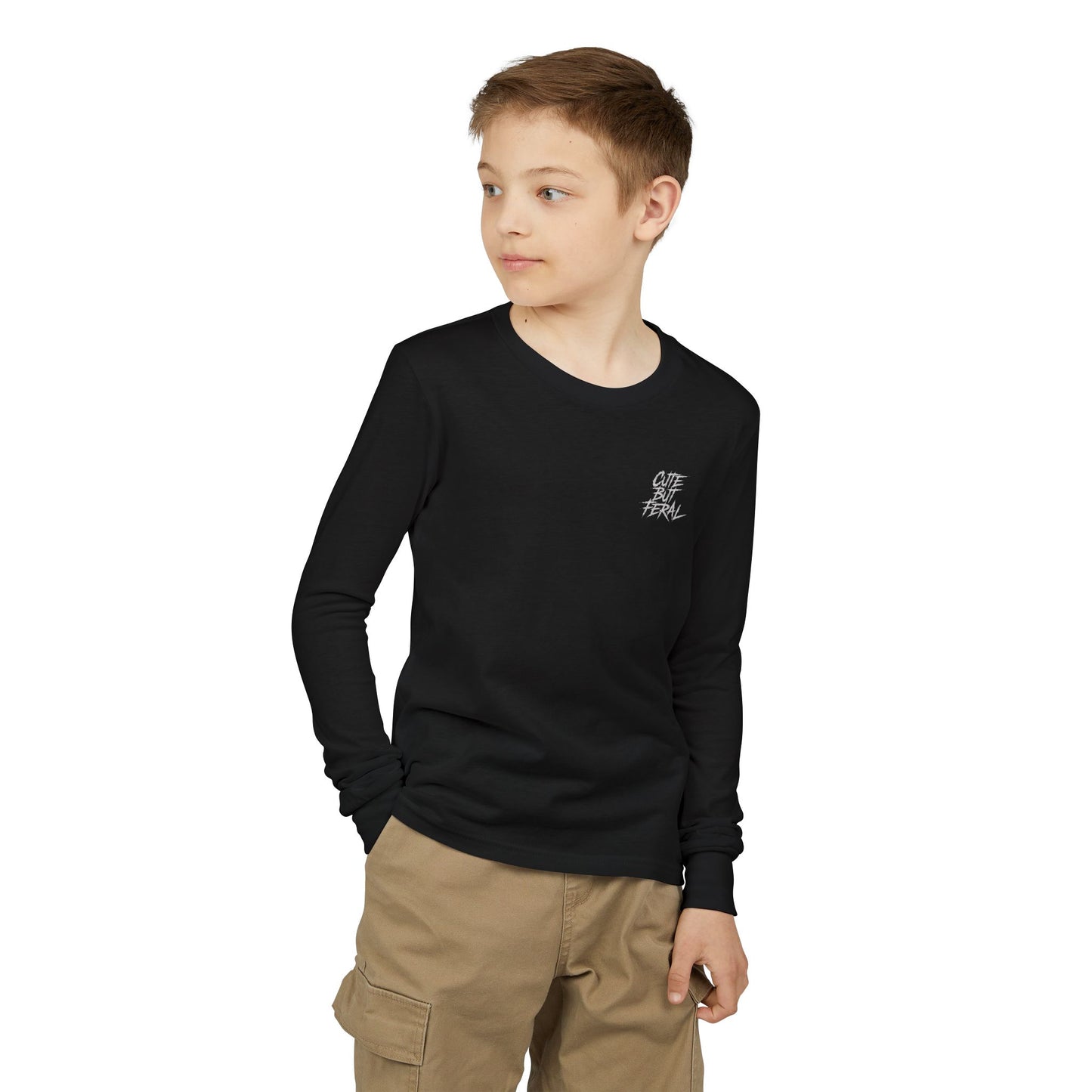 Cute But Feral Youth Long Sleeve Tee — Youth Jersey Shirt with Raccoon Graphic