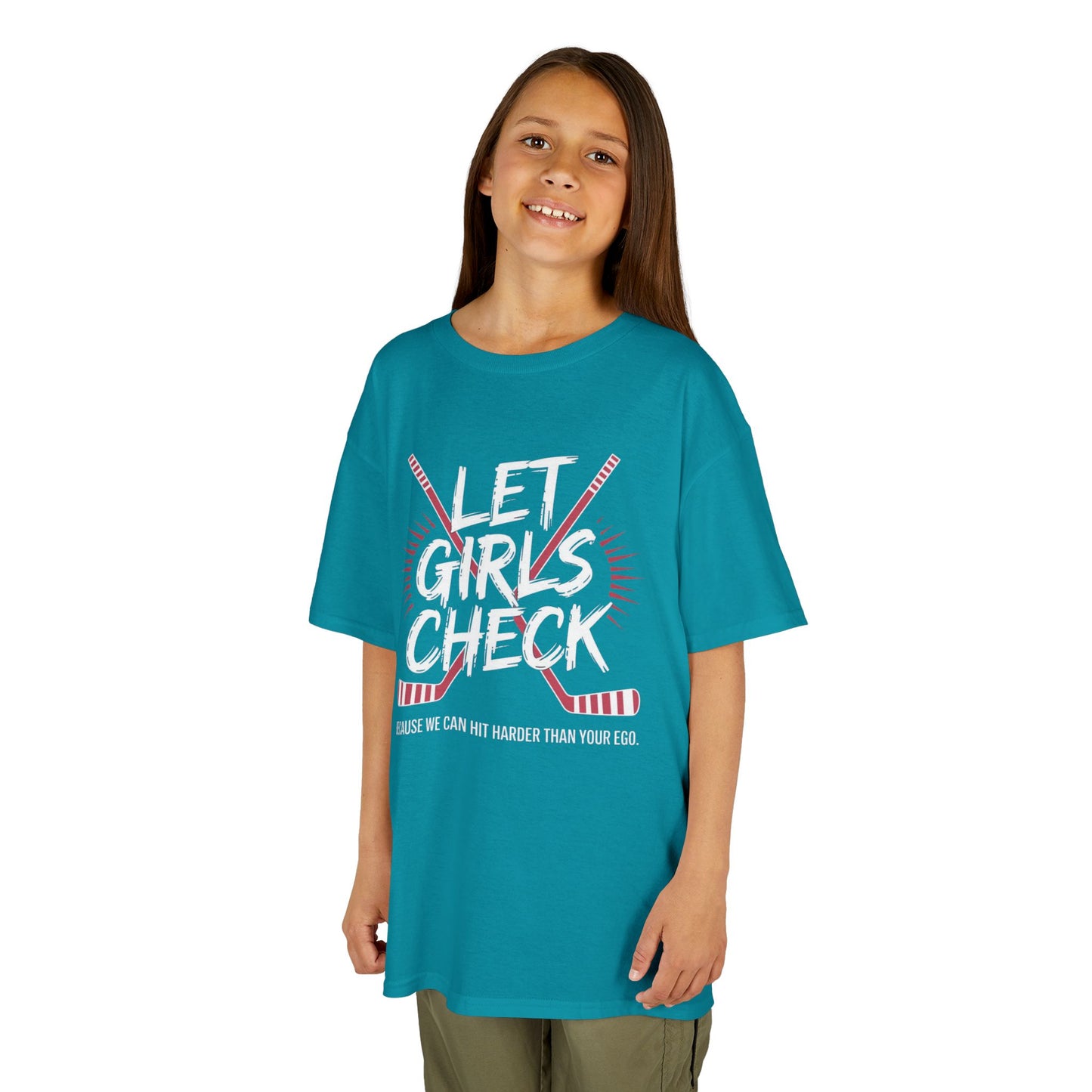 Let Girls Check Kids T-Shirt — Girls Hockey Shirt (Let Girls Check)