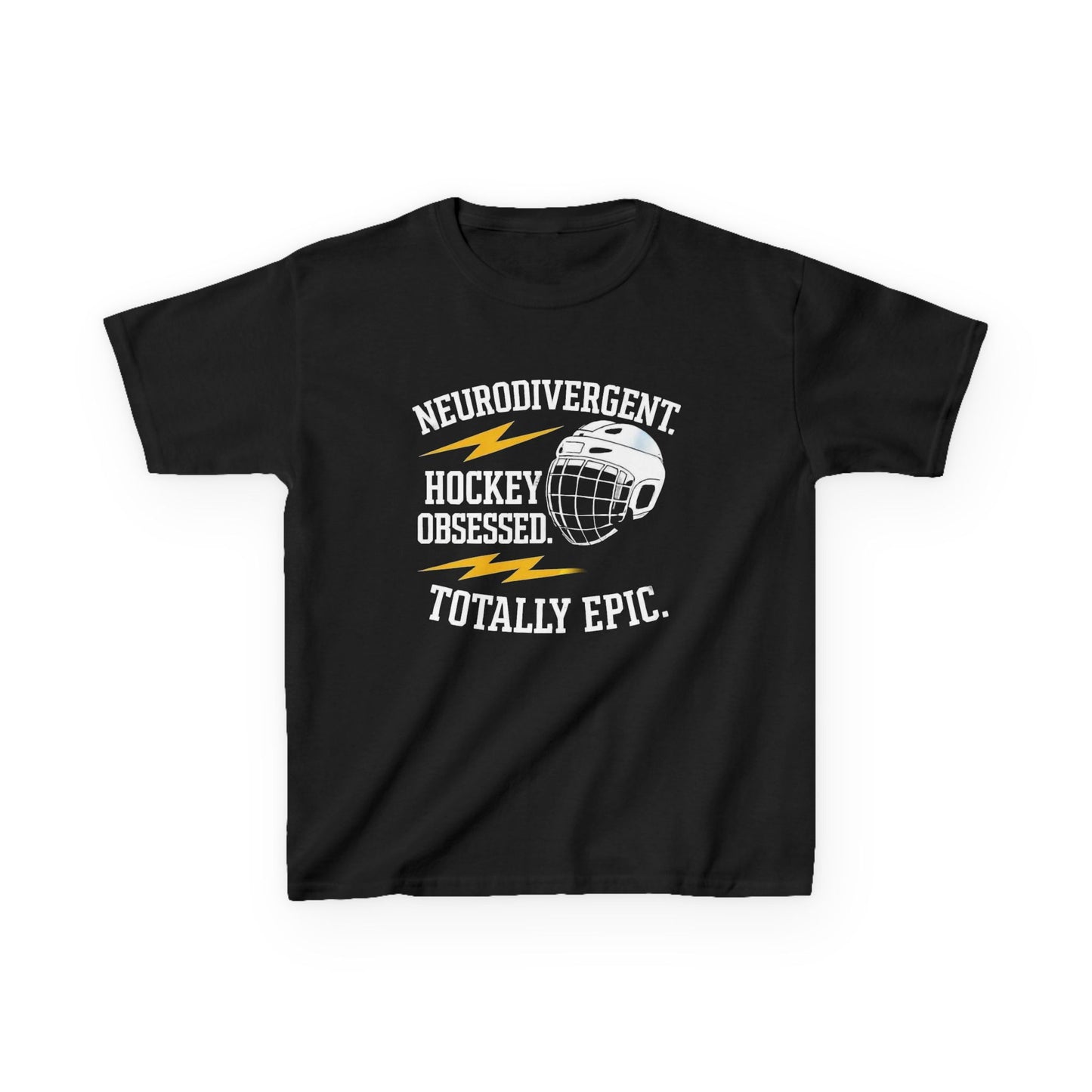 Kids Hockey T‑Shirt — "Neurodivergent Hockey Obsessed, Totally Epic"