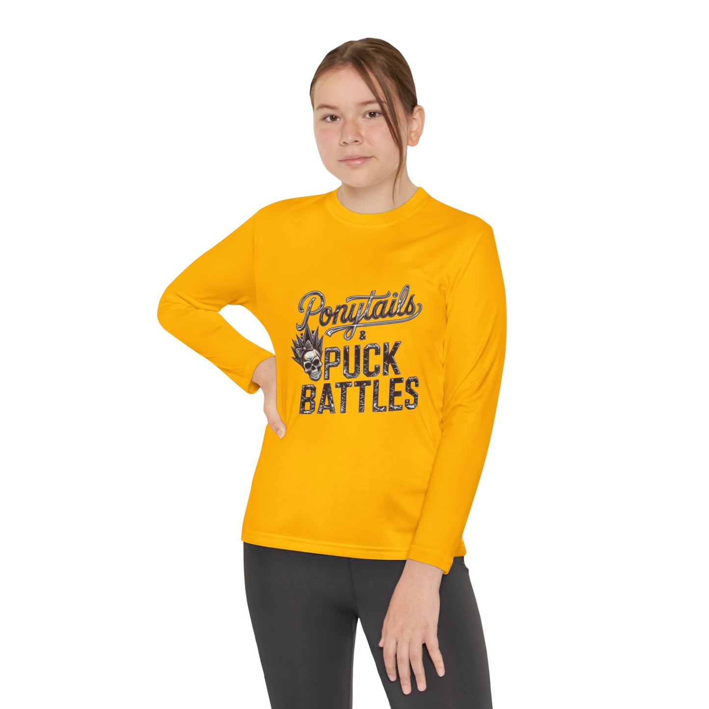 Ponytails & Puck Battles Youth Long Sleeve by Sport-Tek