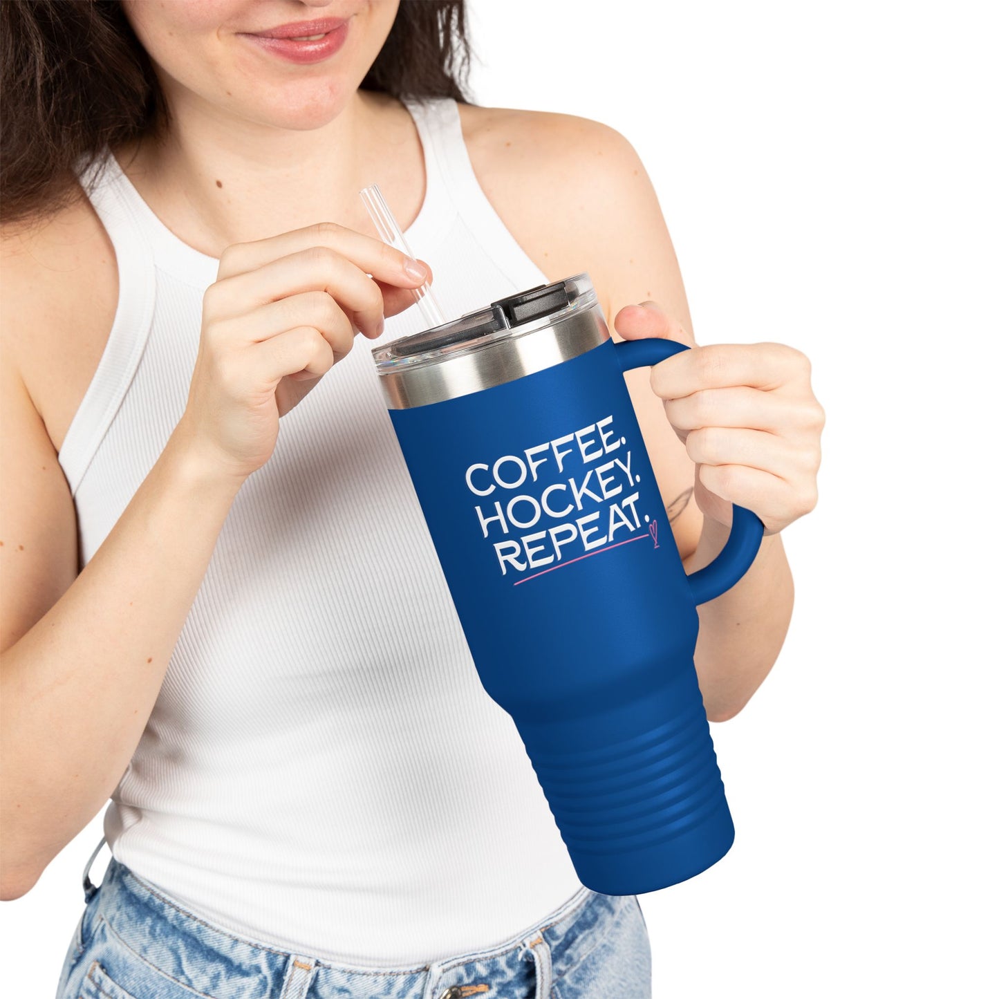 40oz Insulated Travel Mug — Coffee. Hockey. Repeat. Cold-Resistant Tumbler for Hockey Fans