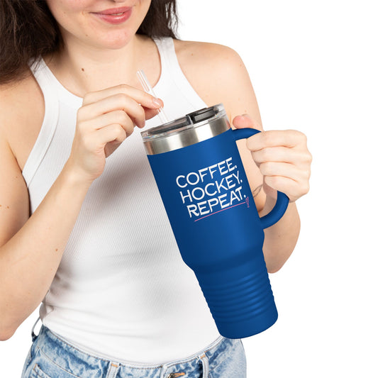 40oz Insulated Travel Mug — Coffee. Hockey. Repeat. Cold-Resistant Tumbler for Hockey Fans