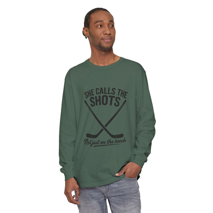 Female Hockey Coach Long Sleeve Shirt - She Calls the Shots, Sports Apparel, Gift for Athletes