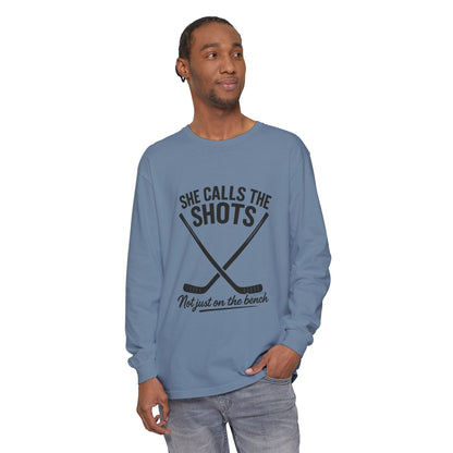 Female Hockey Coach Long Sleeve Shirt - She Calls the Shots, Sports Apparel, Gift for Athletes