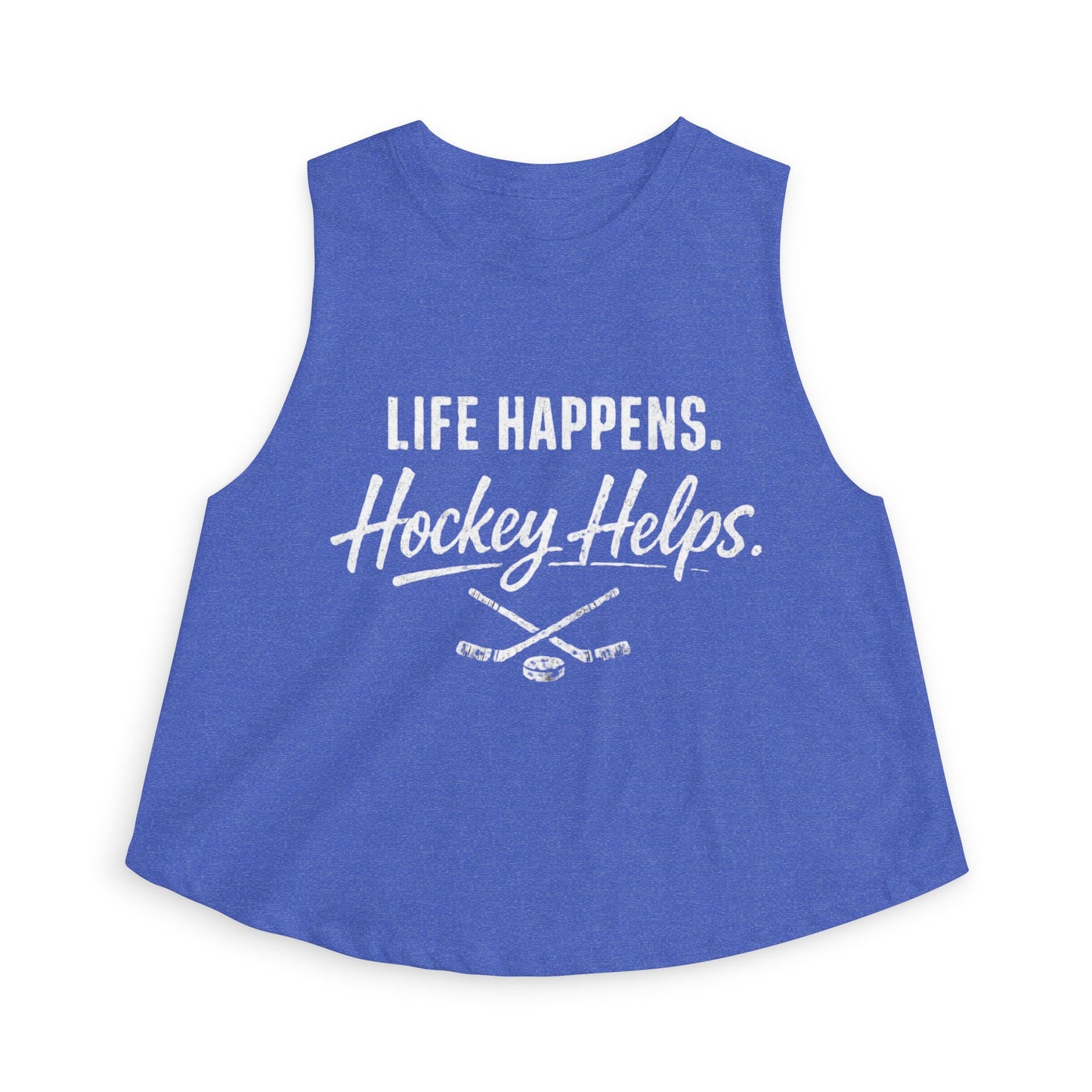 Women's Hockey Crop Top — "Life Happens. Hockey Helps." Athletic Casual Tank