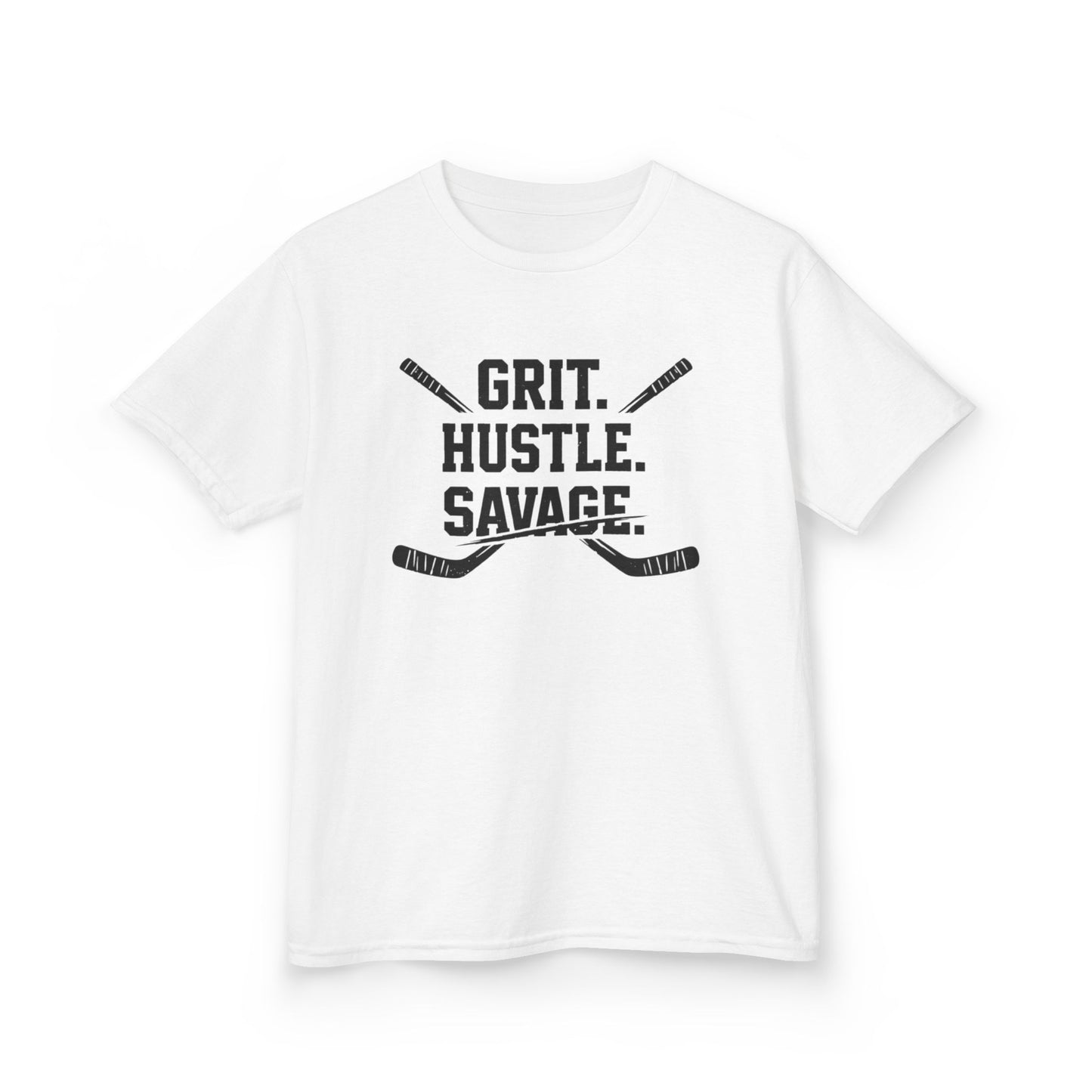 Kids Hockey Tee — "Grit. Hustle. Savage."