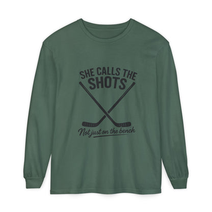 Female Hockey Coach Long Sleeve Shirt - She Calls the Shots, Sports Apparel, Gift for Athletes