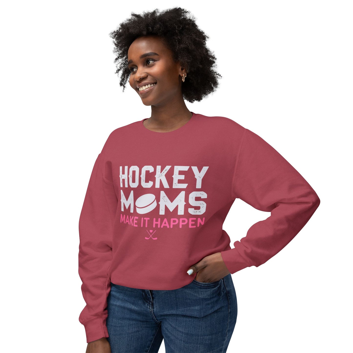 Hockey Moms Crewneck Sweatshirt — "Hockey Moms Make It Happen"