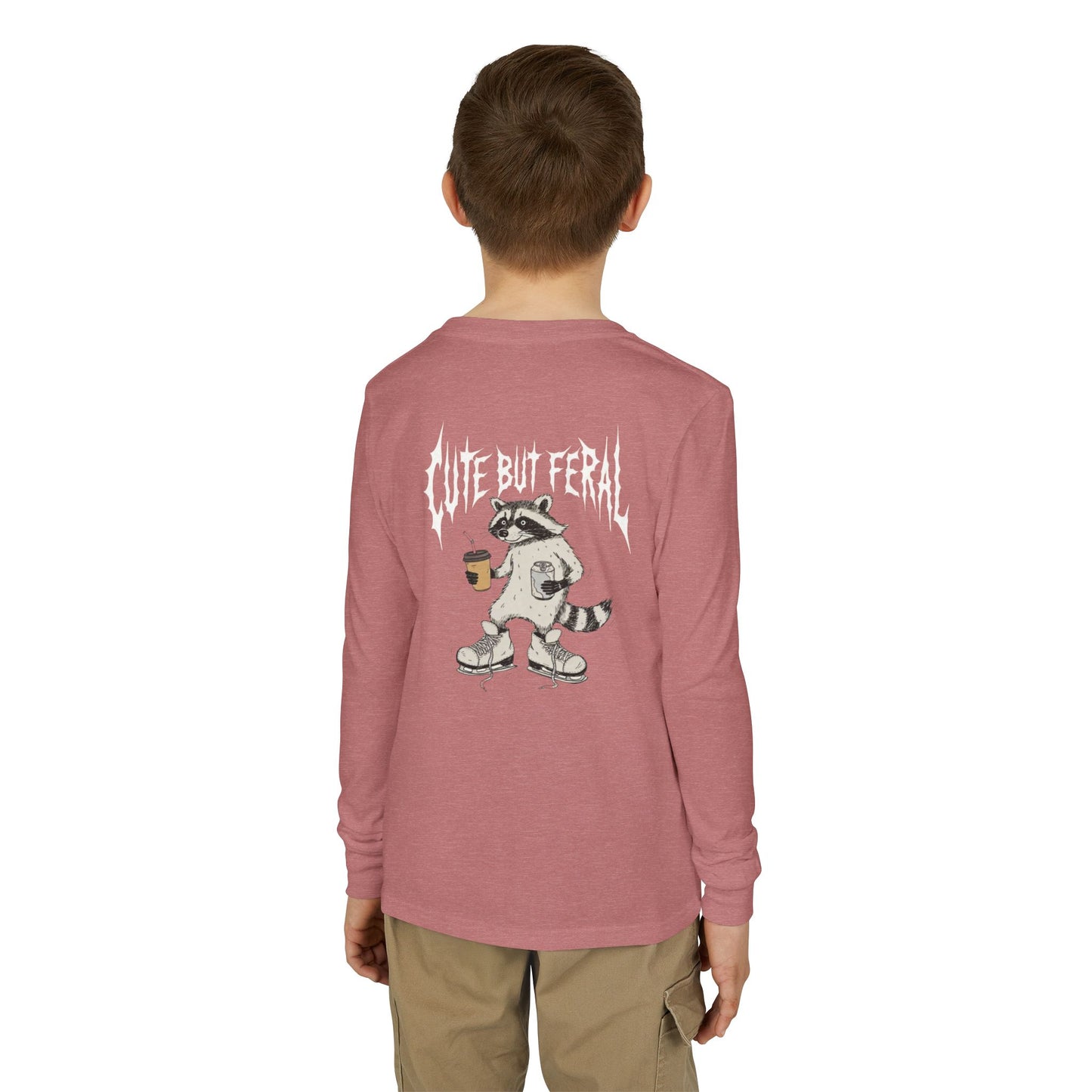 Cute But Feral Youth Long Sleeve Tee — Youth Jersey Shirt with Raccoon Graphic