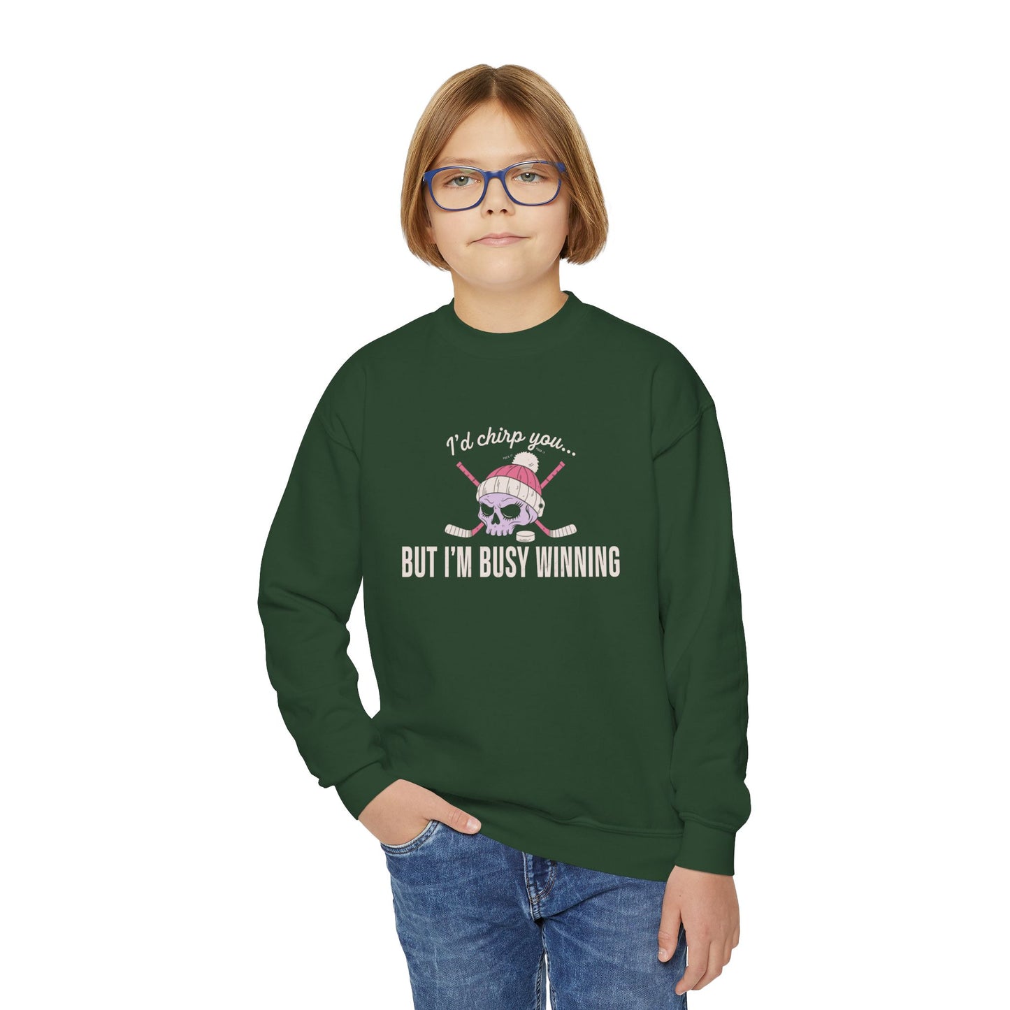 Youth Crewneck Sweatshirt — “I’d Chirp You… But I’m Busy Whining”