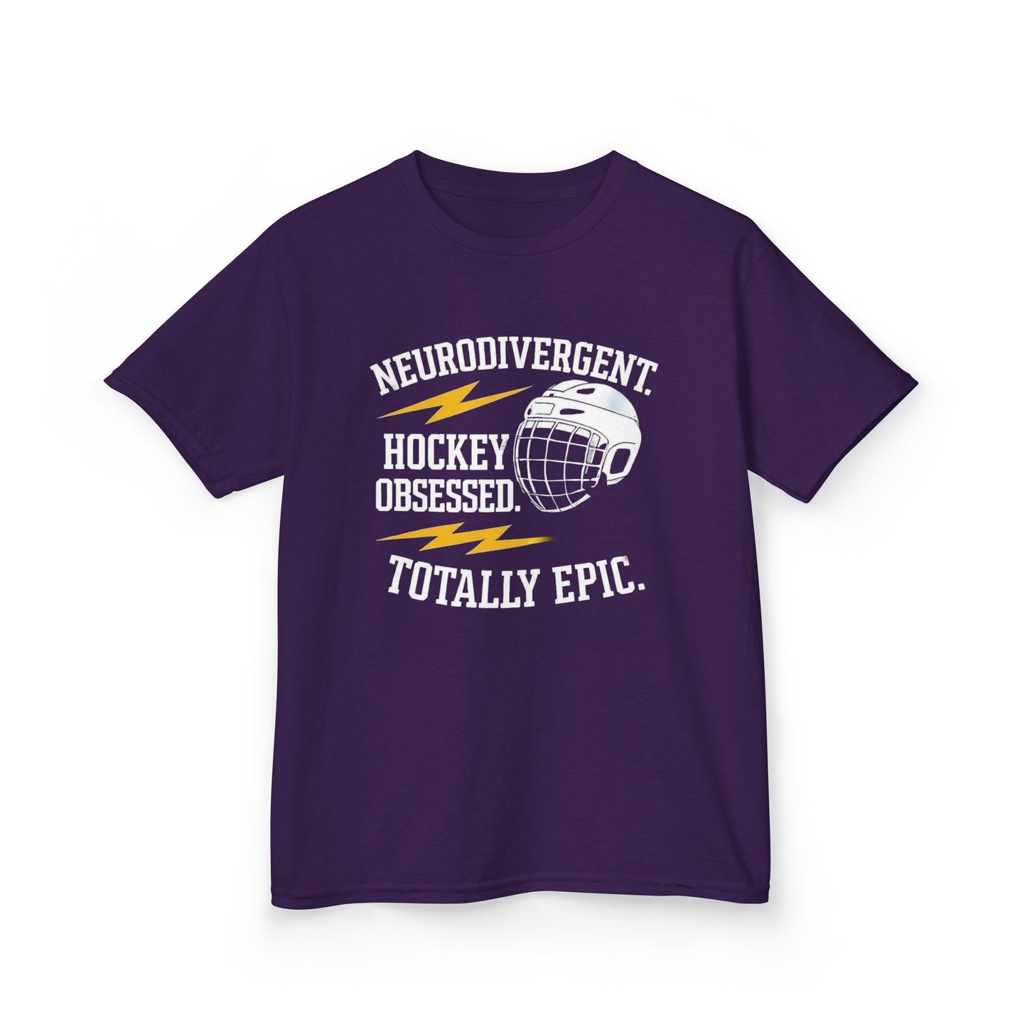 Kids Hockey T‑Shirt — "Neurodivergent Hockey Obsessed, Totally Epic"