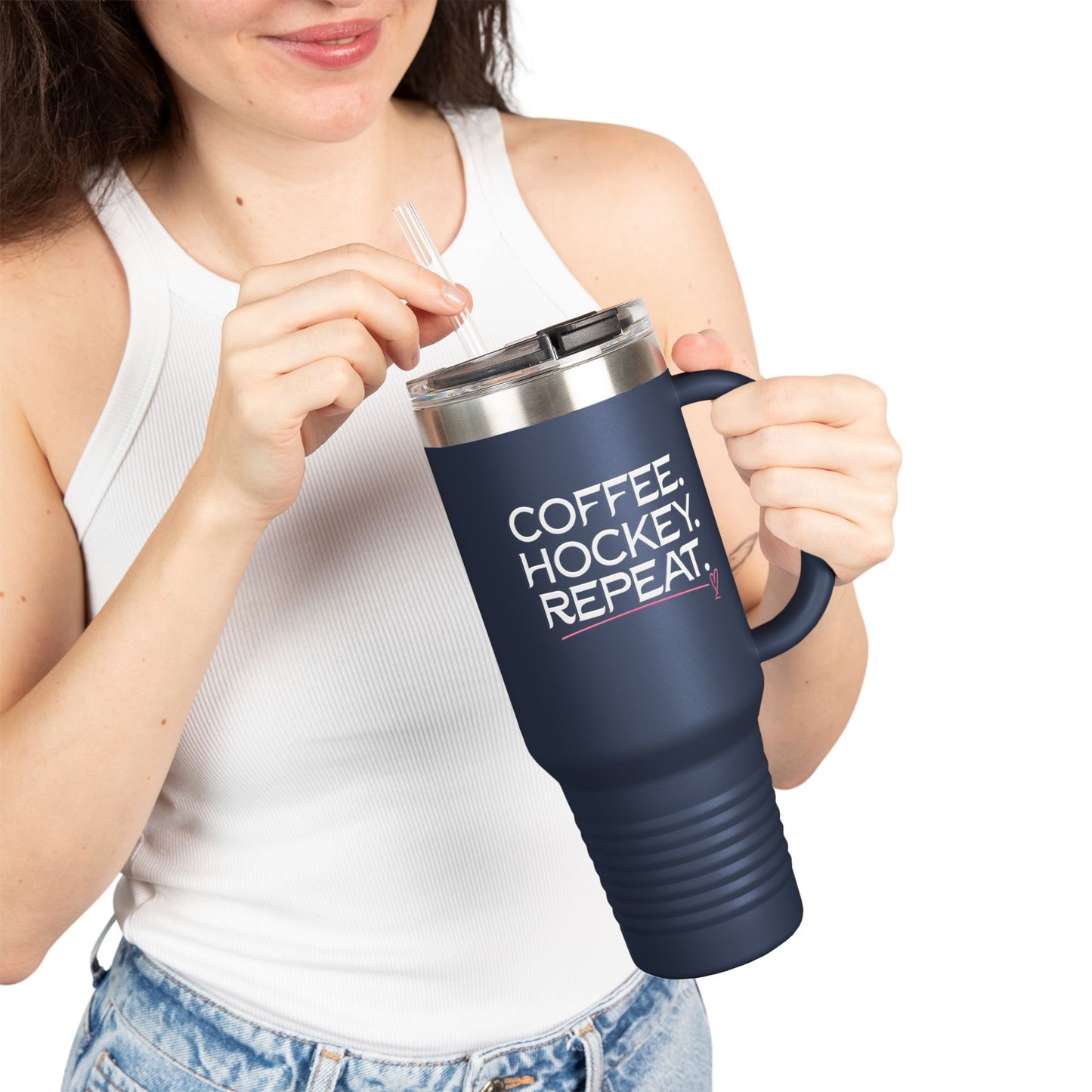40oz Insulated Travel Mug — Coffee. Hockey. Repeat. Cold-Resistant Tumbler for Hockey Fans