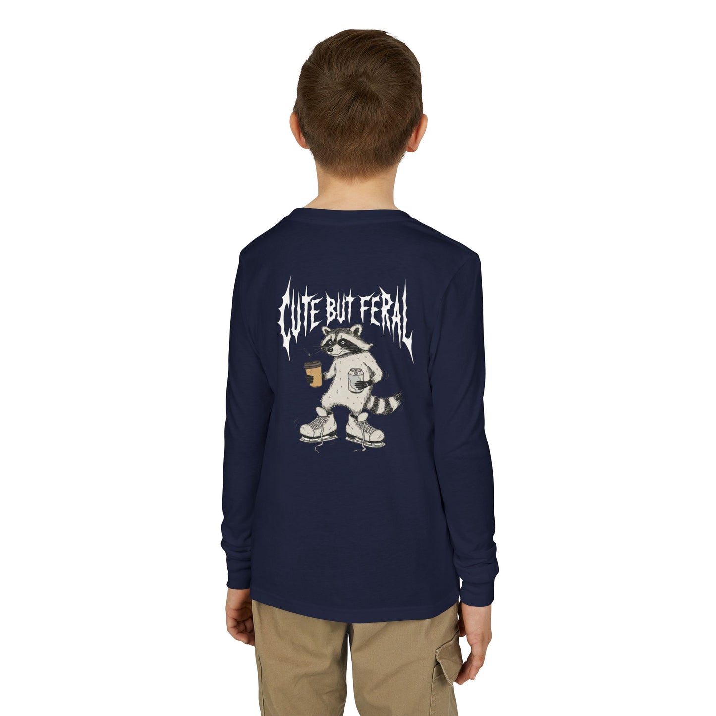 Cute But Feral Youth Long Sleeve Tee — Youth Jersey Shirt with Raccoon Graphic