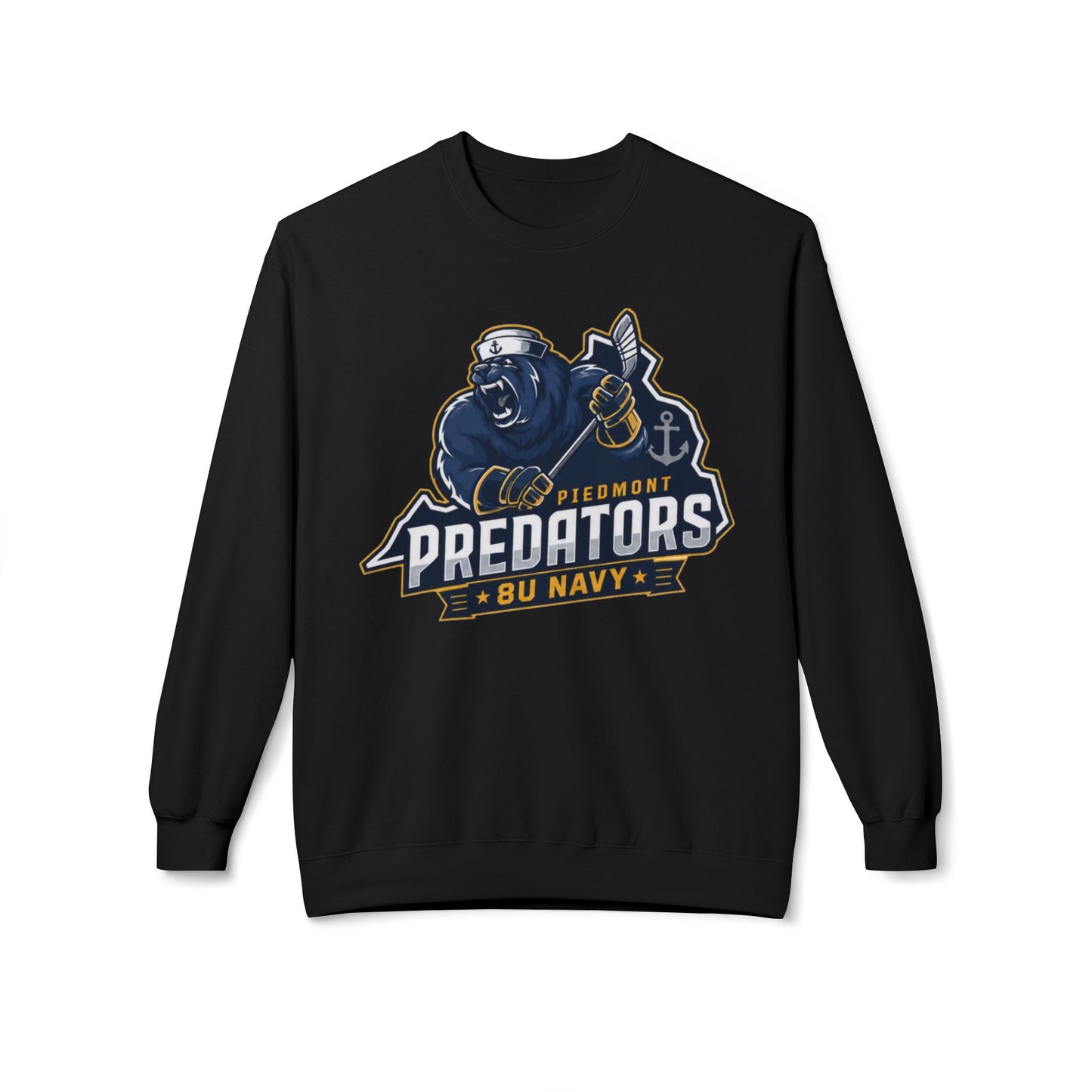 Predators Team Crewneck Sweatshirt — Piedmont 8U Navy  (Back: MOM 43)