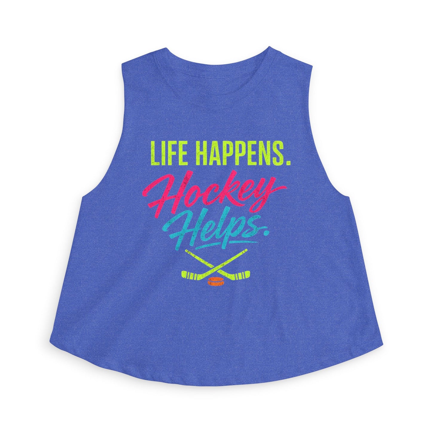 Hockey Helps Crop Top – “Life Happens. Hockey Helps.” Women’s Athletic Tank