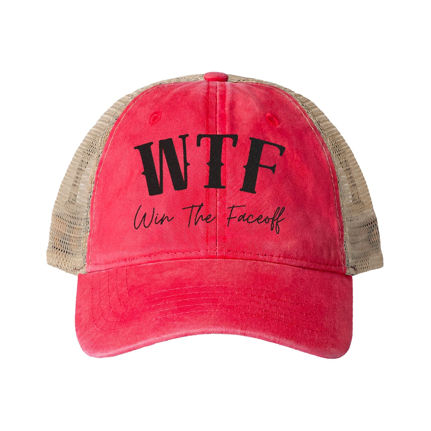 W T F Win The Faceoff Women's Washed Mesh-Back Cap