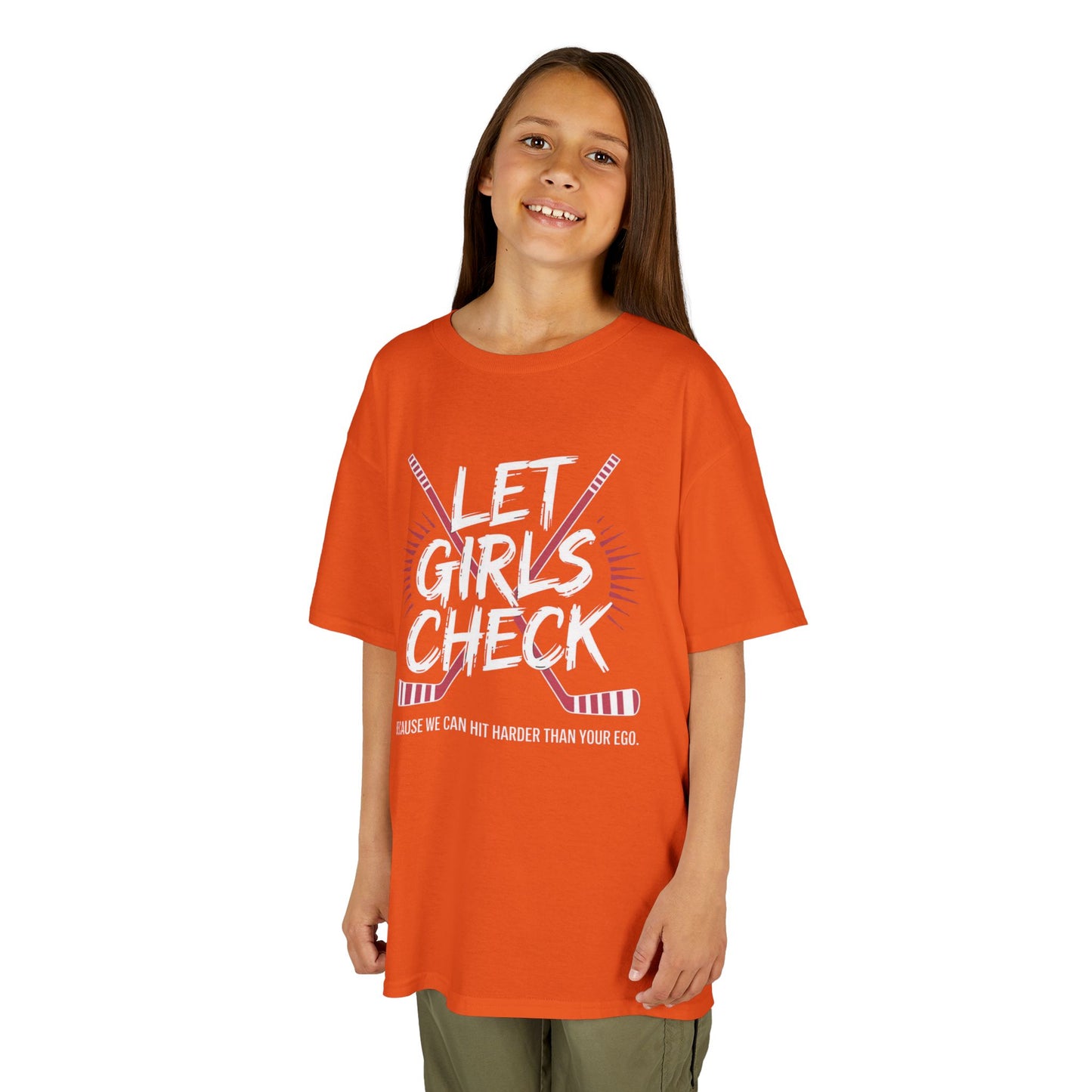 Let Girls Check Kids T-Shirt — Girls Hockey Shirt (Let Girls Check)