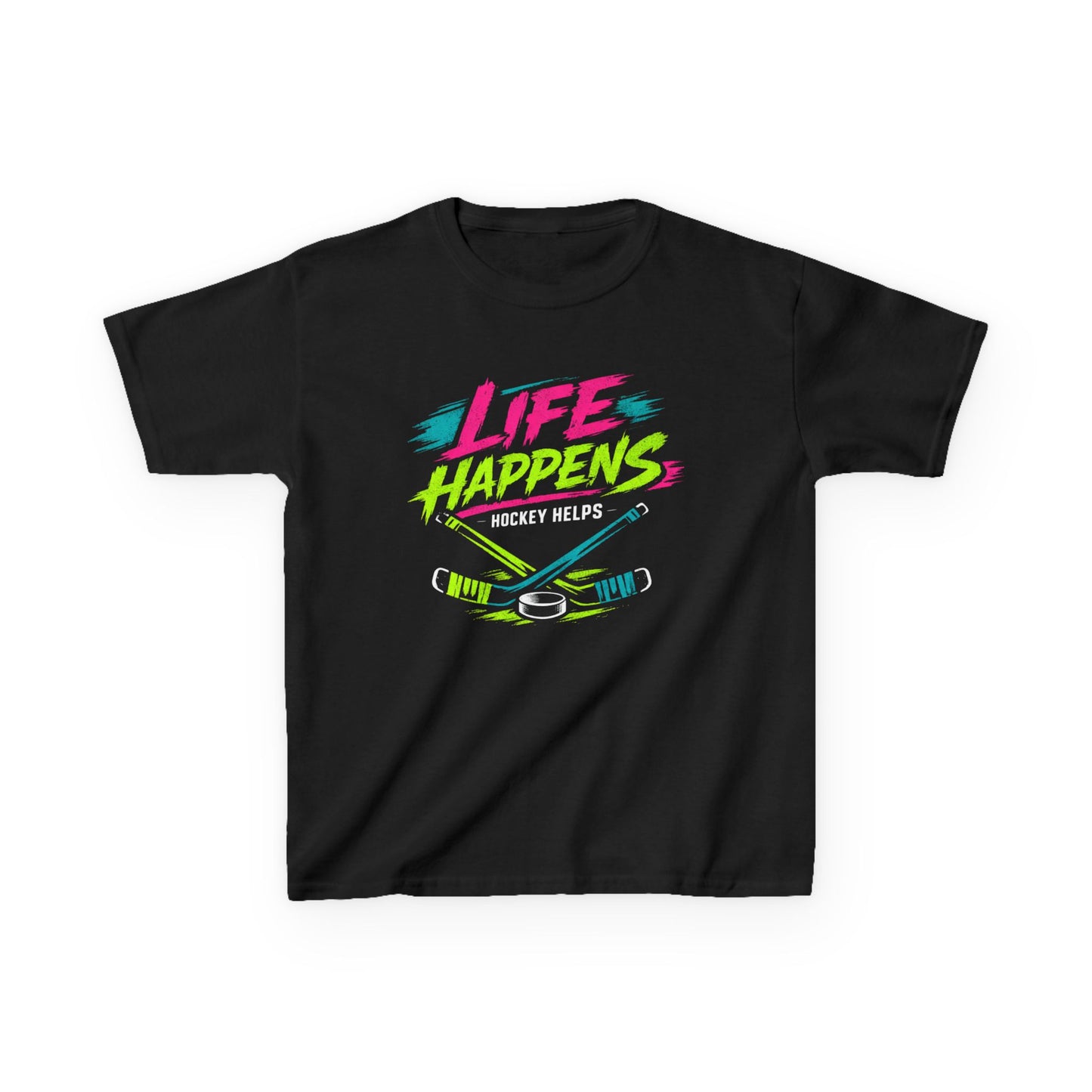 Kids Tee — "Life Happens, Hockey Helps"