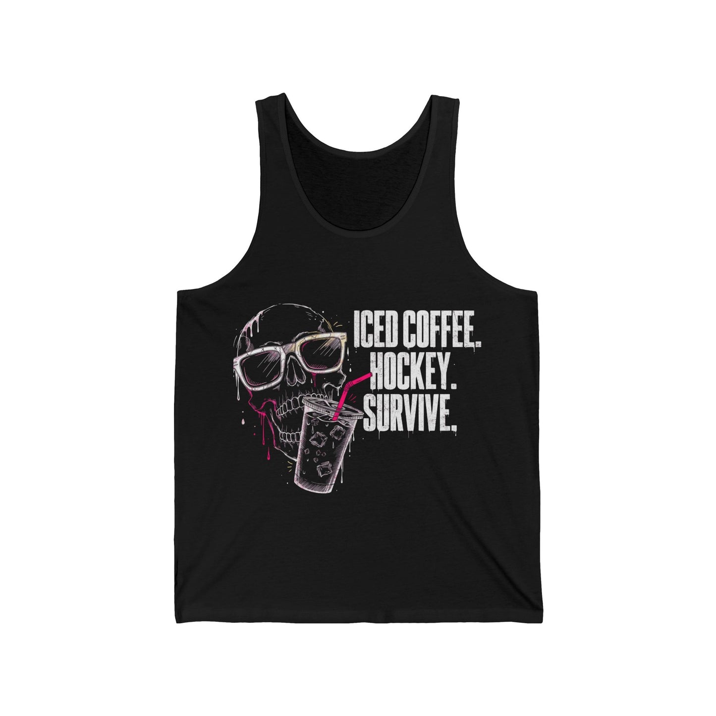 Iced Coffee. Hockey. Survive. Tank Top — Hockey Lover Graphic Tank