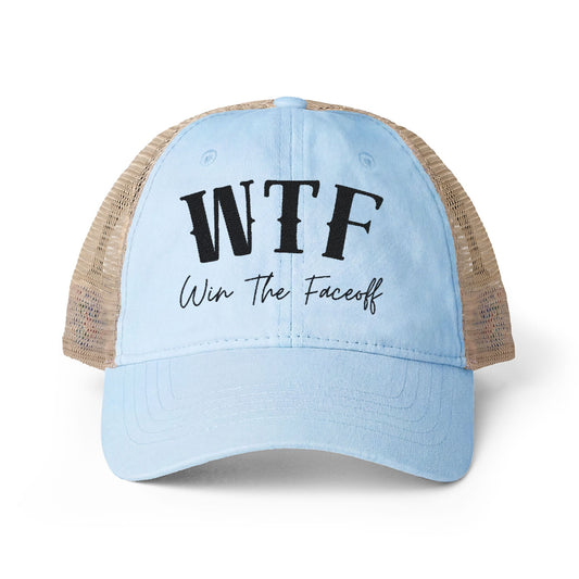 W T F Win The Faceoff Women's Washed Mesh-Back Cap