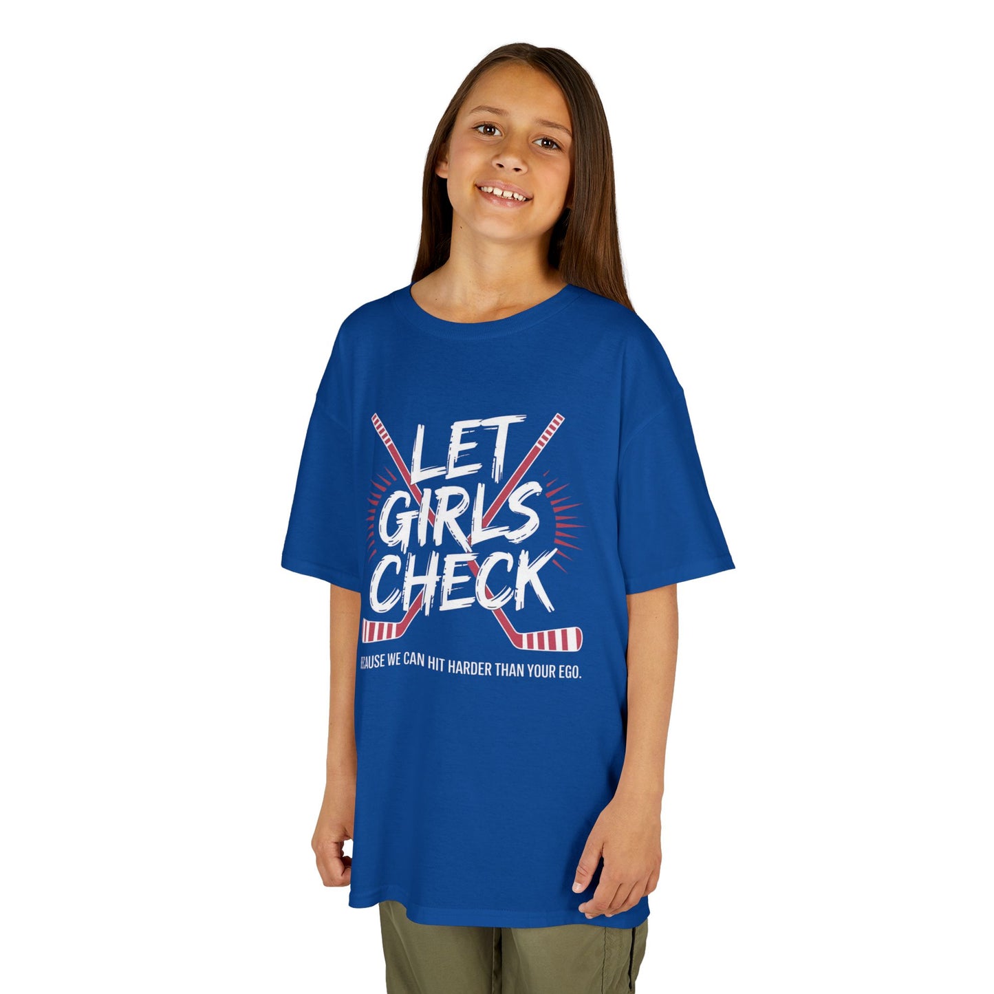 Let Girls Check Kids T-Shirt — Girls Hockey Shirt (Let Girls Check)