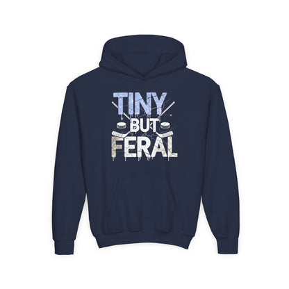 Tiny but Feral Youth Tiny Face Hoodie by Gildan