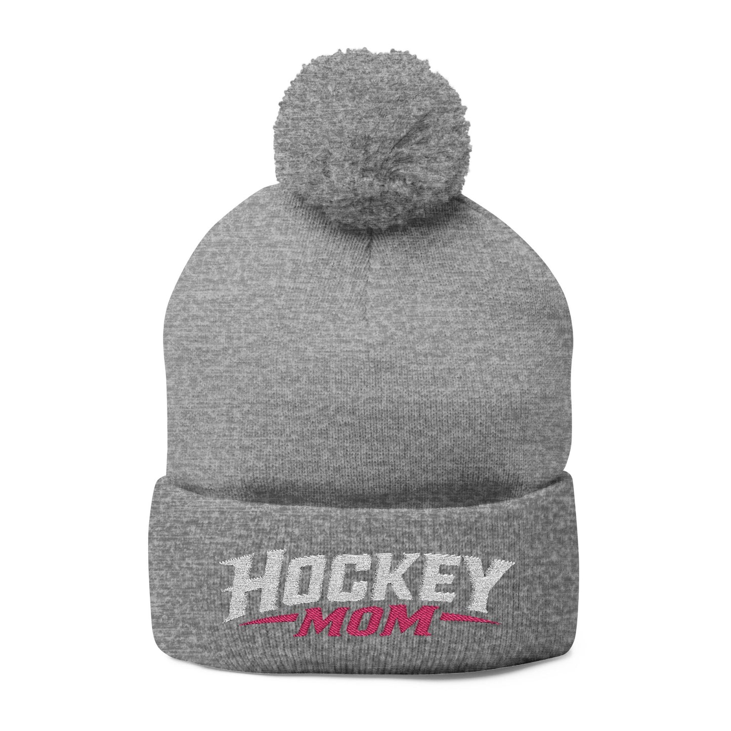 Hockey Mom Pom-Pom Knit Cap — Embroidered Winter Beanie