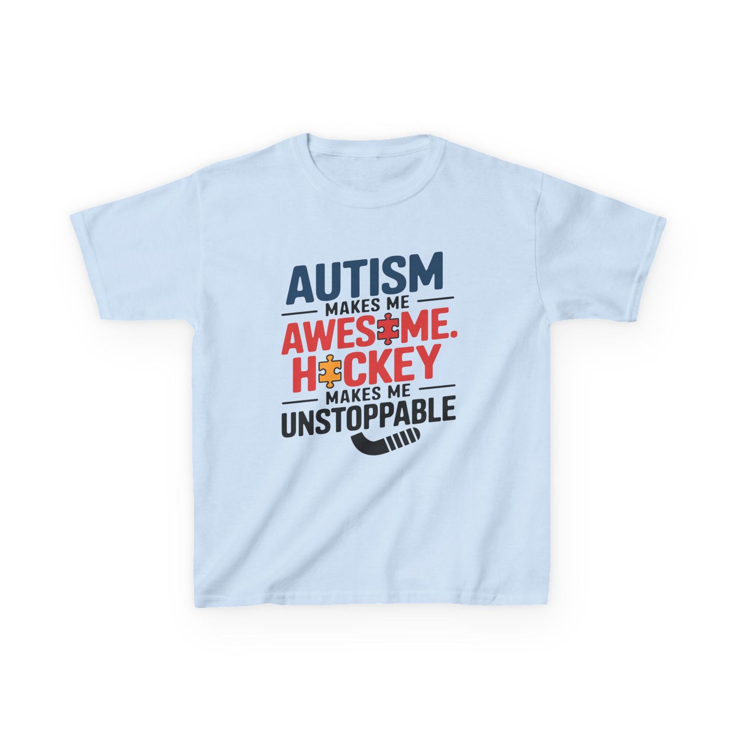 Kids Tee — "Autism Makes Me Awesome, Hockey Makes Me Unstoppable" Youth Hockey Awareness Shirt