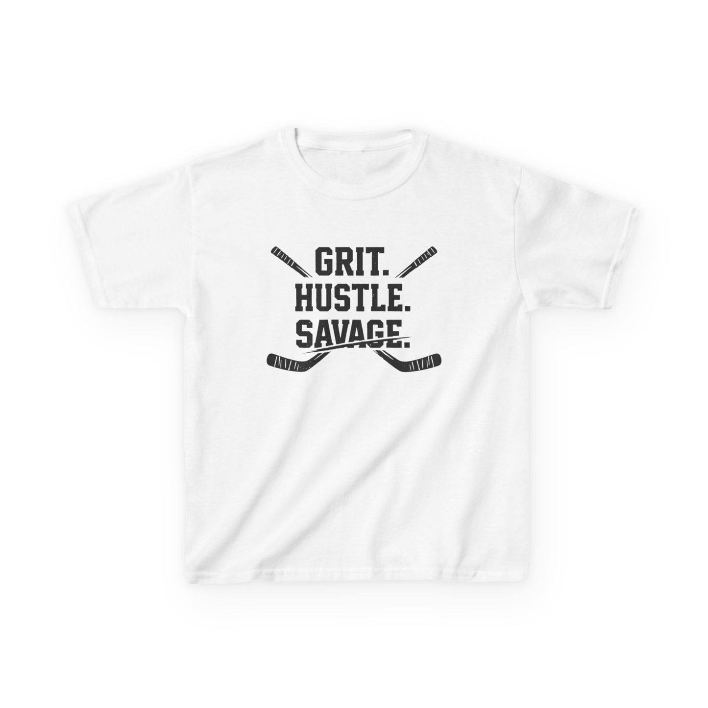 Kids Hockey Tee — "Grit. Hustle. Savage."