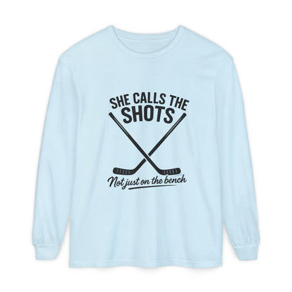 Female Hockey Coach Long Sleeve Shirt - She Calls the Shots, Sports Apparel, Gift for Athletes