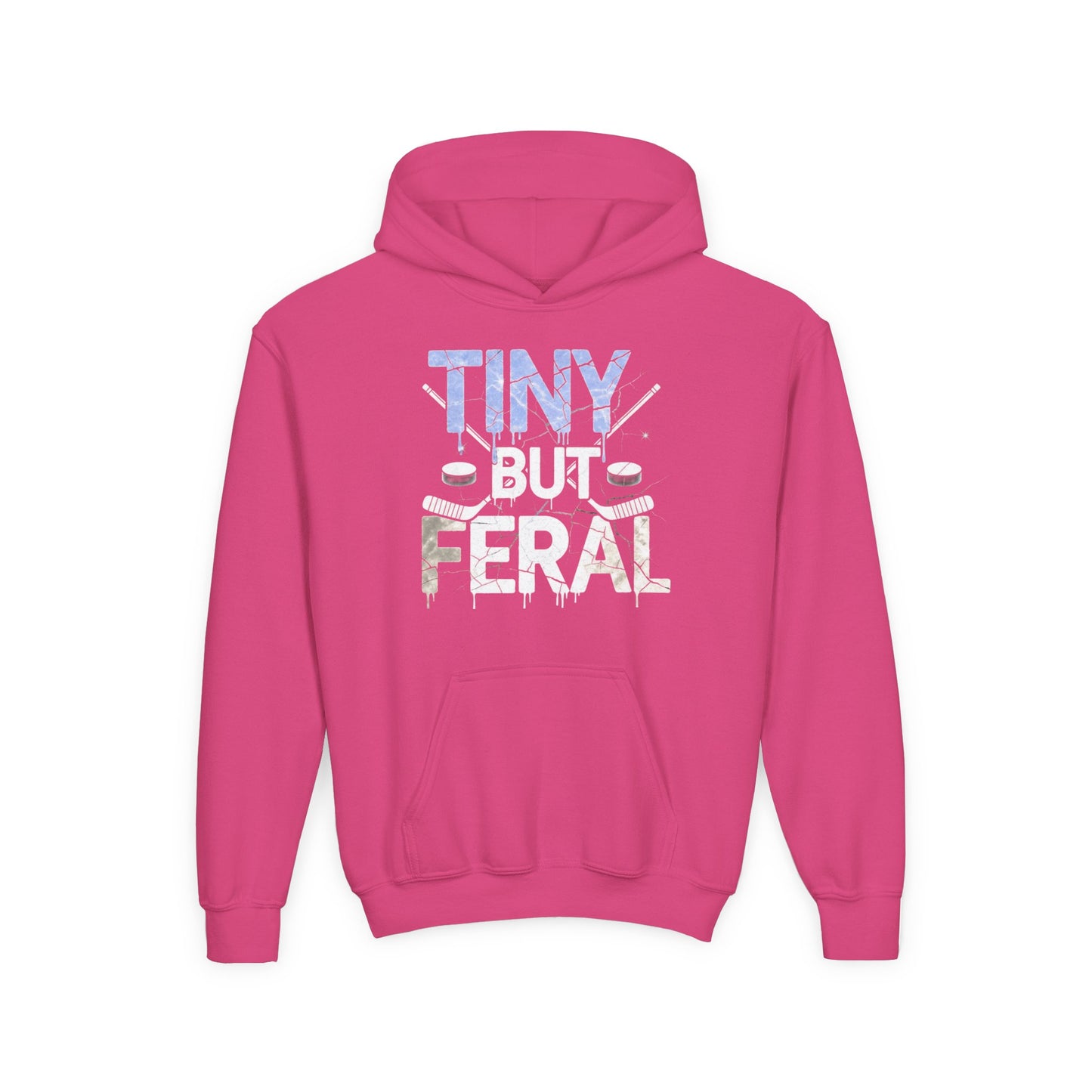 Tiny but Feral Youth Tiny Face Hoodie by Gildan