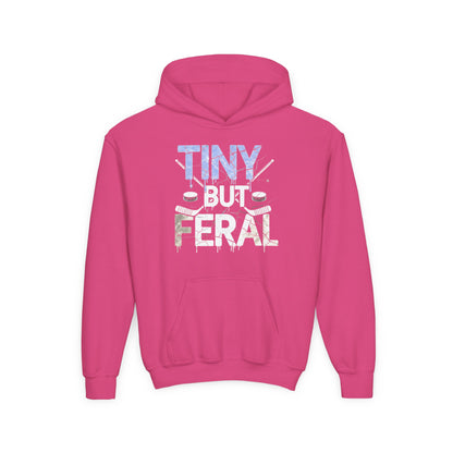 Tiny but Feral Youth Tiny Face Hoodie by Gildan